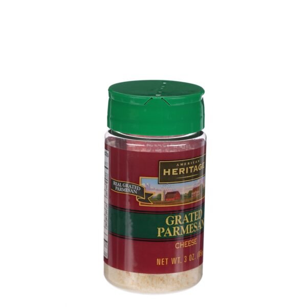 Individual American Heritage Grated Parmesan Cheese 85g pack ready for foodservice use.