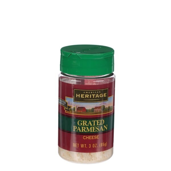 American Heritage Grated Parmesan Cheese stored in refrigeration at proper temperature.