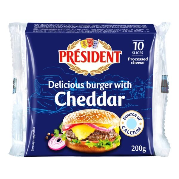 President Burger Cheddar Cheese Slices melted in a rich, flavorful grilled dish.