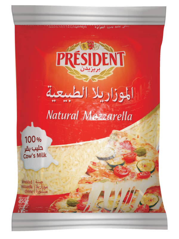 Close-up of rich and creamy President Shredded 4 Cheese.