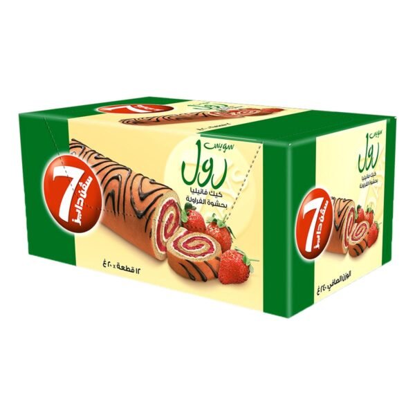 7 Days Vanilla Swiss Roll with Strawberry Filling, 20g Pack of 12 – Wholesale & Export UAE