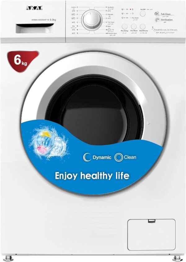 Akai 6Kg Front Load Washing Machine 1000 RPM 4 Star Ratings, WMMA-6000SWF1N, White – Wholesale & Export UAE