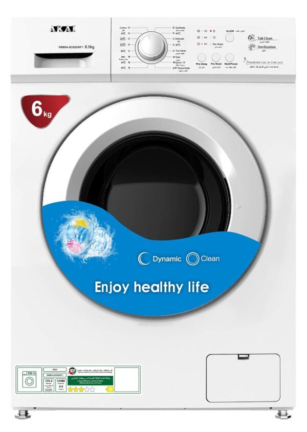 Akai 6Kg Front Load Washing Machine 1000 RPM with 8 Washing Programs WMMA6000SWF1N White – Wholesale & Export UAE