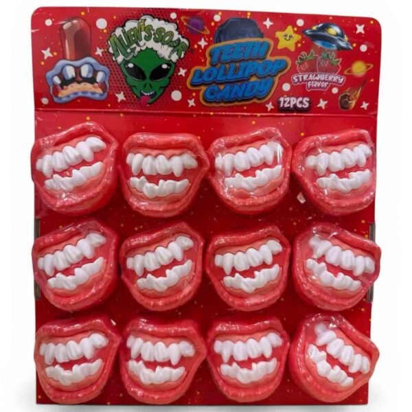 Alien’s Sour Teeth Lollipop Candy, Strawberry, 15g, Pack of 12 – Wholesale & Export UAE