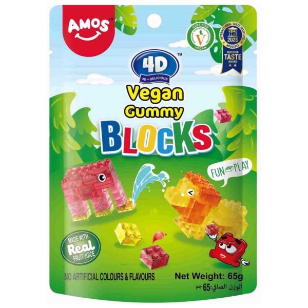 Amos 4D Vegan Fruit Gummy Blocks, 65g – Wholesale & Export UAE