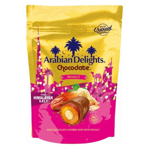 Arabian Delights Chocodate Milk Chocolate Covered Date with Peanut Pink Himalayan Salt 200g – Wholesale & Export UAE