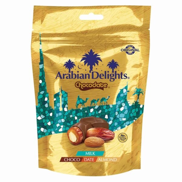 Arabian Delights Milk Chocolate Dates with Almonds, 230g – Wholesale & Export UAE