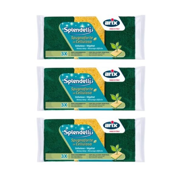 Arix Splendelli Natural Cellulose Sponge (Pack of 3 x 3pcs) – Super Absorbent & Abrasive for Tough Cleaning – Wholesale & Export UAE