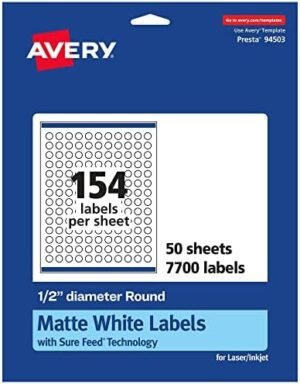 Avery Matte White Round Labels with Sure Feed, 1/2" diameter, 7,700 Matte White Printable Labels. – Wholesale & Export UAE