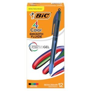 BIC 4Color Smooth Retractable Ballpoint Pen with 10 mm Point 12Count in Assorted Ink Colors – Wholesale & Export UAE