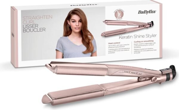 BaByliss Keratin Shine 2-in-1 Hair Straightener Keratin Ceramic Coated Plates Digital Temperature Display 6 Adjustable Heat Settings (140°C  – Wholesale & Export UAE