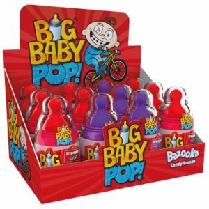 Bazooka Big Baby Pop Strawberry and Blackcurrant Hard Candy, 32g, Pack of 12 – Wholesale & Export UAE