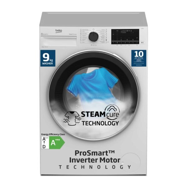 Beko, 9 kg Front Load Washing Machine, 1400 RPM, 15 Programmes,Quick wash, SteamTherapy,10 Years Warranty on ProSmart Inverter Motor, WTV931 – Wholesale & Export UAE