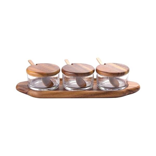 Billi Condiment Set With Wooden Tray Brown – Wholesale & Export UAE