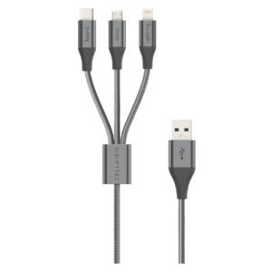 Cellairis Premium Nylon 3-in-1 Micro USB, USB-A, USB-C and Lightning Charging Cable, Dark Grey, 1.5m – Wholesale & Export UAE