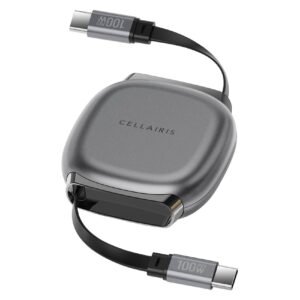Cellairis USB-C to USB-C Rectractable CABLE, BLacK, 100 W – Wholesale & Export UAE