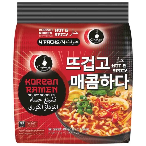 Ching’s Secret Korean Ramen Hot and Spicy Soupy Noodles, 112g, Pack of 4 – Wholesale & Export UAE