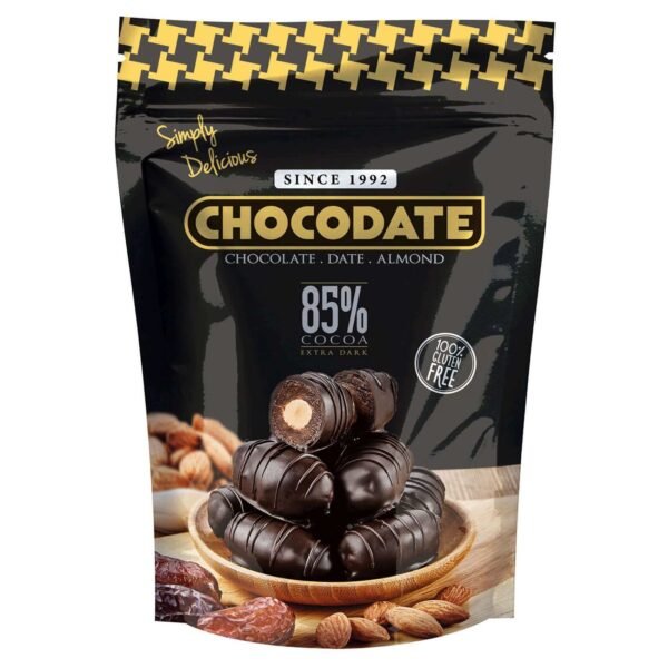 Chocodate Exclusive 85% Extra Dark Chocolate Coated Dates with Almond, 250g – Wholesale & Export UAE