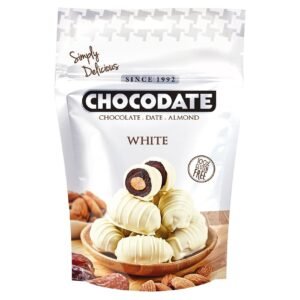 Chocodate Exclusive White Chocolate Coated Dates with Almond, 100g – Wholesale & Export UAE