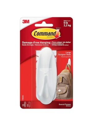 Command-17083-Large-Designer-Plastic-Hook-with-2-Strips-White Command 17083 Large Designer Plastic Hook with 2 Strips - White – Wholesale & Export UAE