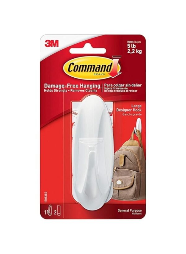 Command 17083 Large Designer Plastic Hook with 2 Strips - White – Wholesale & Export UAE