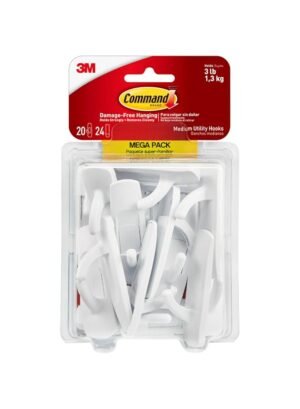 Command Medium Utility Hooks Mega Pack, White, 20-Hooks, 24-Strips, Organize Damage-Free – Wholesale & Export UAE
