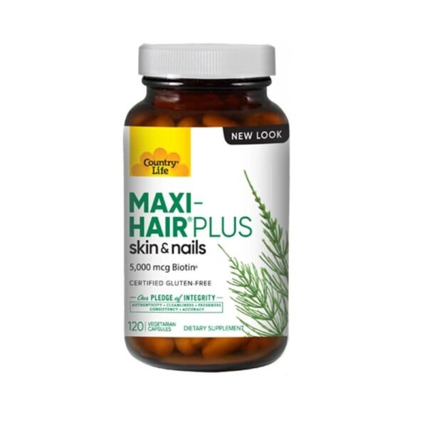 Country Life Maxi-Hair Plus Biotin 5000mcg Skin, Hair & Nails Supplement Capsules, Pack of 120's – Wholesale & Export UAE