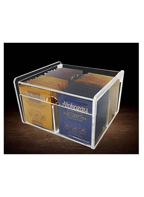 Creative Planet Tea Bag Storage Organizer Box, Clear Polished Acrylic For Pantry Cabinets, Countertops Shelves (4 Compartments) – Wholesale & Export UAE