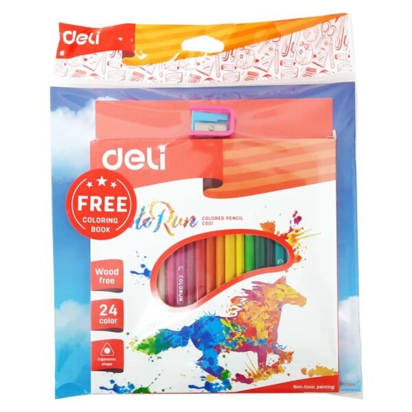 Deli-ColoRun-Coloured-Pencil-24-PCS-with-Colouring-Book-and-Sharpener-1 Deli ColoRun Coloured Pencil 24 PCS with Colouring Book and Sharpener – Wholesale & Export UAE