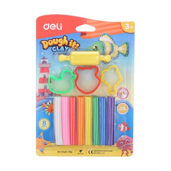 Deli Plasticine 8 Colors With 1 Roller 3 Mold – Wholesale & Export UAE