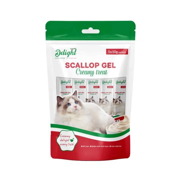 Delight Cat Wet Food Creamy Treat Scallop Flavor Gel Snacks, 10g Pack of 5 – Wholesale & Export UAE