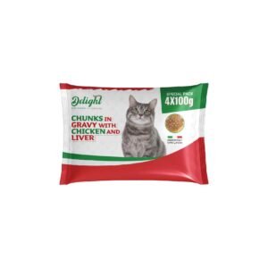 Delight Chunks in Gravy with Chicken and Liver, 100g Pack of 4 – Wholesale & Export UAE