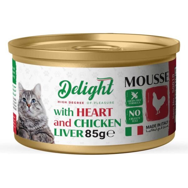 Delight Wet Cat Food Mousse with Heart & Chicken Livers Protein Rich Food, 85g – Wholesale & Export UAE