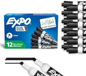 EXPO Low Odor Dry Erase Markers, Chisel Tip, Black, 12 Count – Wholesale & Export UAE