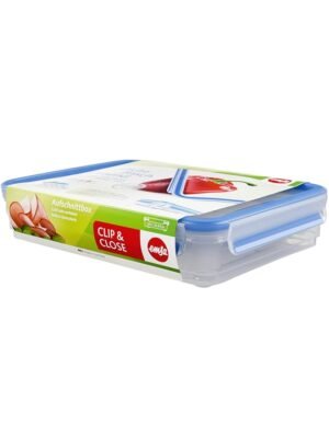 Emsa 509040 Clip & Close Stacking Box, 26.5 X 19.4 X 6 Cm, 1.65 L, Transparent/Blue – Wholesale & Export UAE