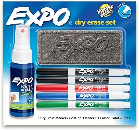 Expo 80675 EXPO Low-Odor Dry Erase Set, Fine Point, Assorted Colors, 7-Piece with Cleaner – Wholesale & Export UAE