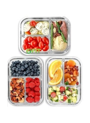FIT Strong & Healthy 3 Compartment Glass Meal Prep Containers [5 Pack, 32 Oz] - Glass Lunch Containers, Food Storage Containers with Lid – Wholesale & Export UAE