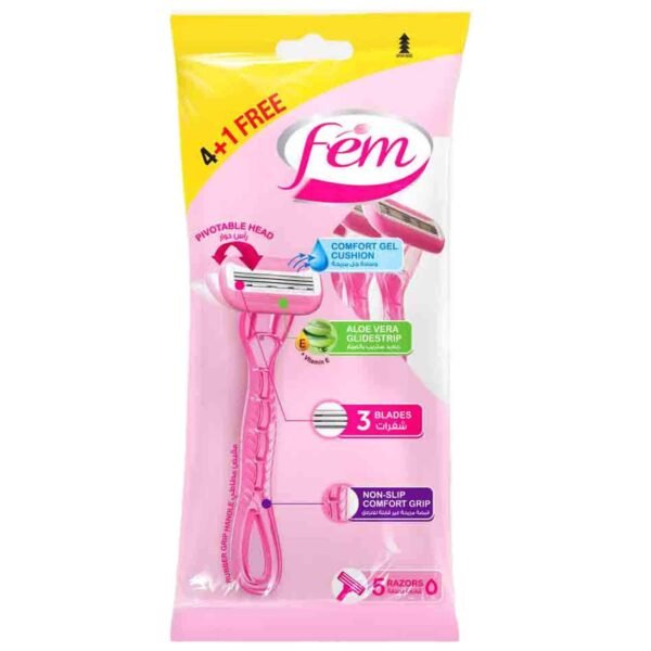 Fem Triple Blade Disposable Razors with Aloe Vera Glide Strip, 5 PCS – Wholesale & Export UAE