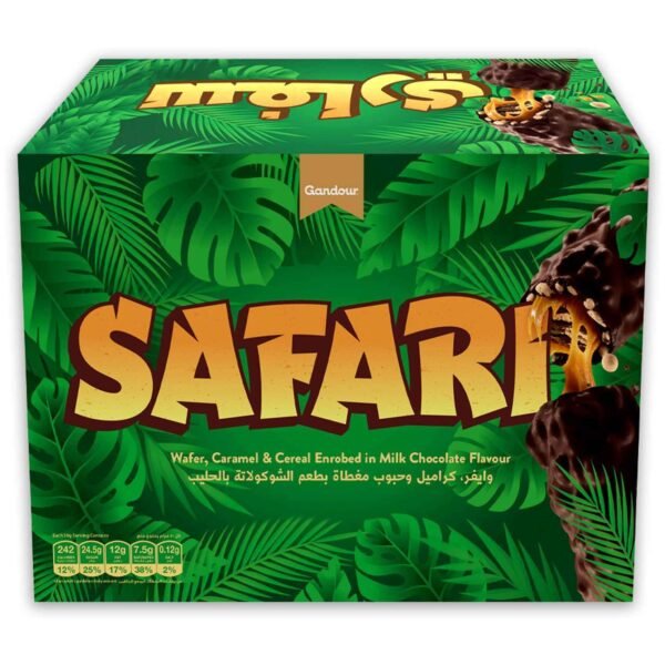 Gandour Safari Wafer, Caramel and Cereal Bar Milk Chocolate Flavour, 50g, Pack of 24 – Wholesale & Export UAE
