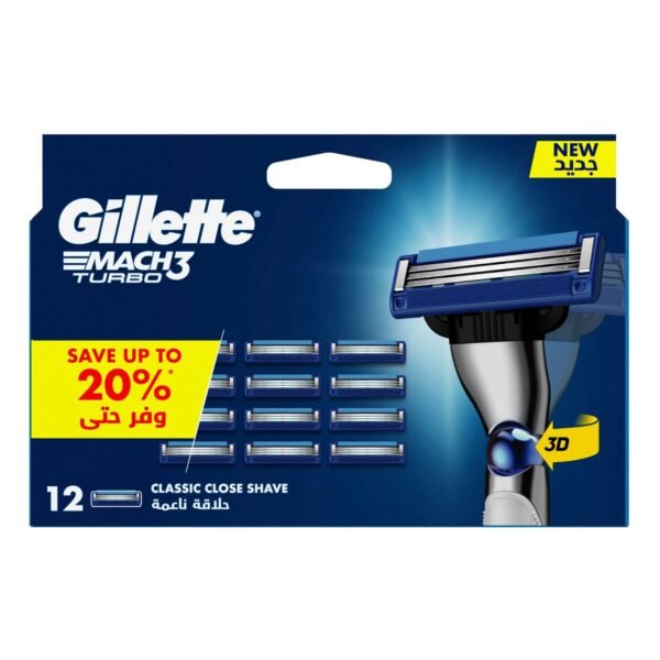 Gillette-Mach3-Turbo-3D-Classic-Close-Shave-Blade-Refills-Pack-of-12 Gillette Mach3 Turbo 3D Classic Close Shave Blade Refills, Pack of 12 – Wholesale & Export UAE
