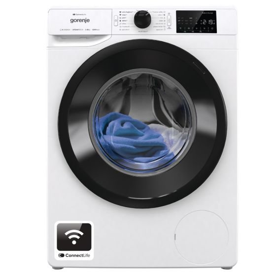 Gorenje 8 Kg Smart Front Load Washing Machine, Wifi Operation : Connect Life, White, 1200 RPM,15 programmes, Inverter PowerDrive motor WPNEI – Wholesale & Export UAE
