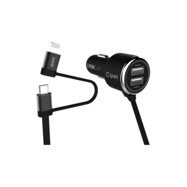 Gosh-LYNK-CAR-Car-charger-20.5-W-1.2-Meter-Fast-Charge-with-2-in-1-Lightning-Connector-and-Micro-USB-Flat-coiled-Charging-Cable-1 Gosh LYNK CAR Car charger 20.5 W, 1.2 Meter, Fast Charge with 2 in 1 Lightning Connector and Micro USB Flat coiled Charging Cable – Wholesale & Export UAE