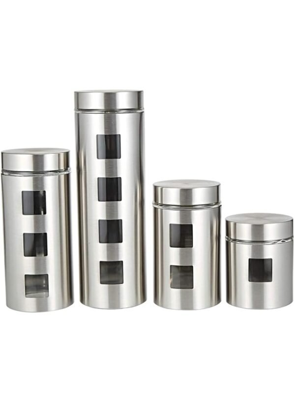 Harmony 2724623293059 Canister With Coat 4 Pieces Set, Glass/Stainless Steel – Wholesale & Export UAE