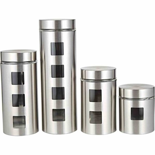 Harmony-Glass-Canister-With-Stainless-Steel-Coat-Silver-4-PCS-3 Harmony Glass Canister With Stainless Steel Coat Silver 4 PCS – Wholesale & Export UAE