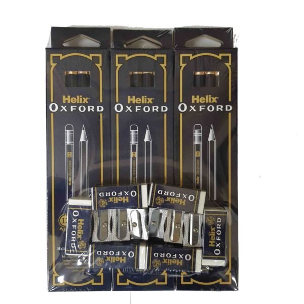 Helix Oxford HB Pencils Black 36 PCS with Eraser White 6 PCS and Sharpener Silver 6 PCS – Wholesale & Export UAE