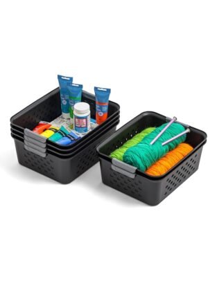 Iris Ohyama USA USA Plastic Storage Basket, 6-Pack, Medium, Shelf Basket Organizer for Pantries, Kitchens, Cabinets, Bedrooms, Black – Wholesale & Export UAE