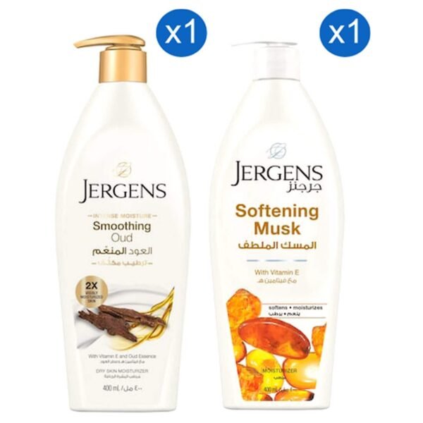 Jergens Smoothing Oud Daily Moisturizer and Softening Musk Daily Moisturizer 400ml Pack of 2 – Wholesale & Export UAE