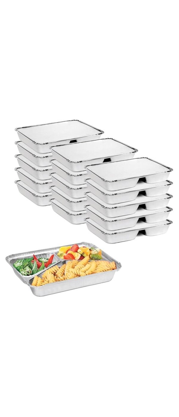 Khaleej Pack Aluminium Pans Containers for food with Lids - [10 PCS] 760 ml 3 Compartments Disposable Aluminium Food Containers Rectangular  – Wholesale & Export UAE