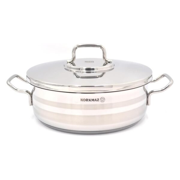 Korkmaz Astra 2, Stainless Steel Low Casserole, Induction Base, Silver, 26 cm, 4.5 L – Wholesale & Export UAE
