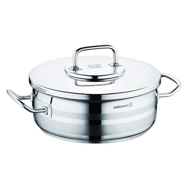 Korkmaz Astra 2, Stainless Steel Low Casserole, Induction Base, Silver, 28 cm, 6 L – Wholesale & Export UAE